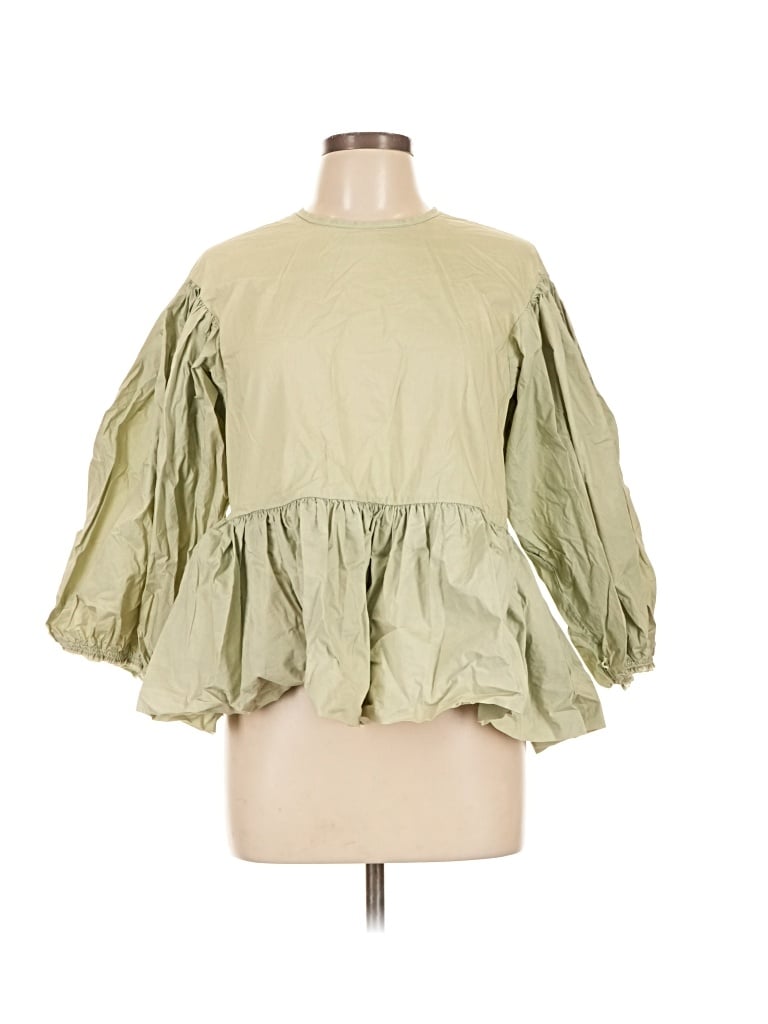 Pre-owned En Saison 3/4 Sleeve Blouse In Green