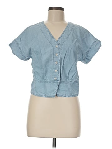 Madewell Denim Pleated Short-Sleeve Top in Doral Wash (view 1)