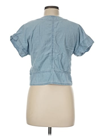 Madewell Denim Pleated Short-Sleeve Top in Doral Wash (view 2)