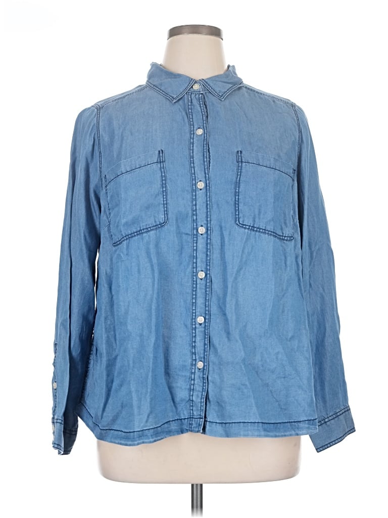 Torrid Long Sleeve Button Down Shirt In Blue