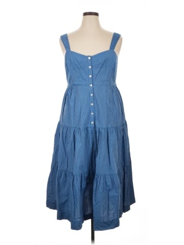 Madewell Button-Front Tiered Midi Dress in Stripe (view 1)