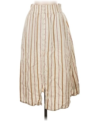 Madewell Linen-Cotton Smocked-Waist Button-Front Midi Skirt (view 1)