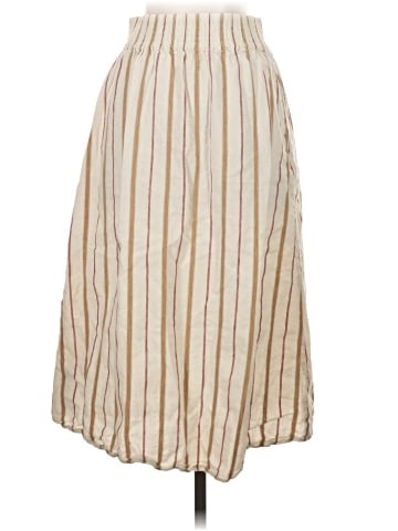 Madewell Linen-Cotton Smocked-Waist Button-Front Midi Skirt (view 2)