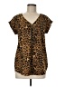Express Outlet Animal Print Brown Short Sleeve Henley Size M - photo 1