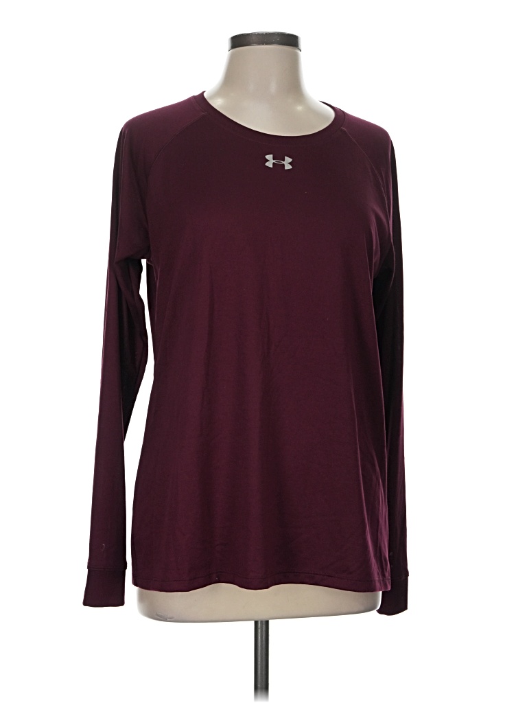 Pre-owned Under Armour Long Sleeve Top Burgundy Crew Neck Tops