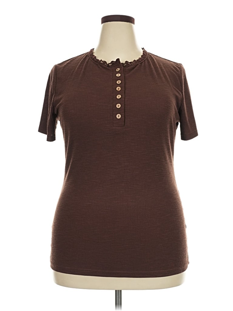 Pre-owned Btfbm Short Sleeve Henley Shirt In Brown