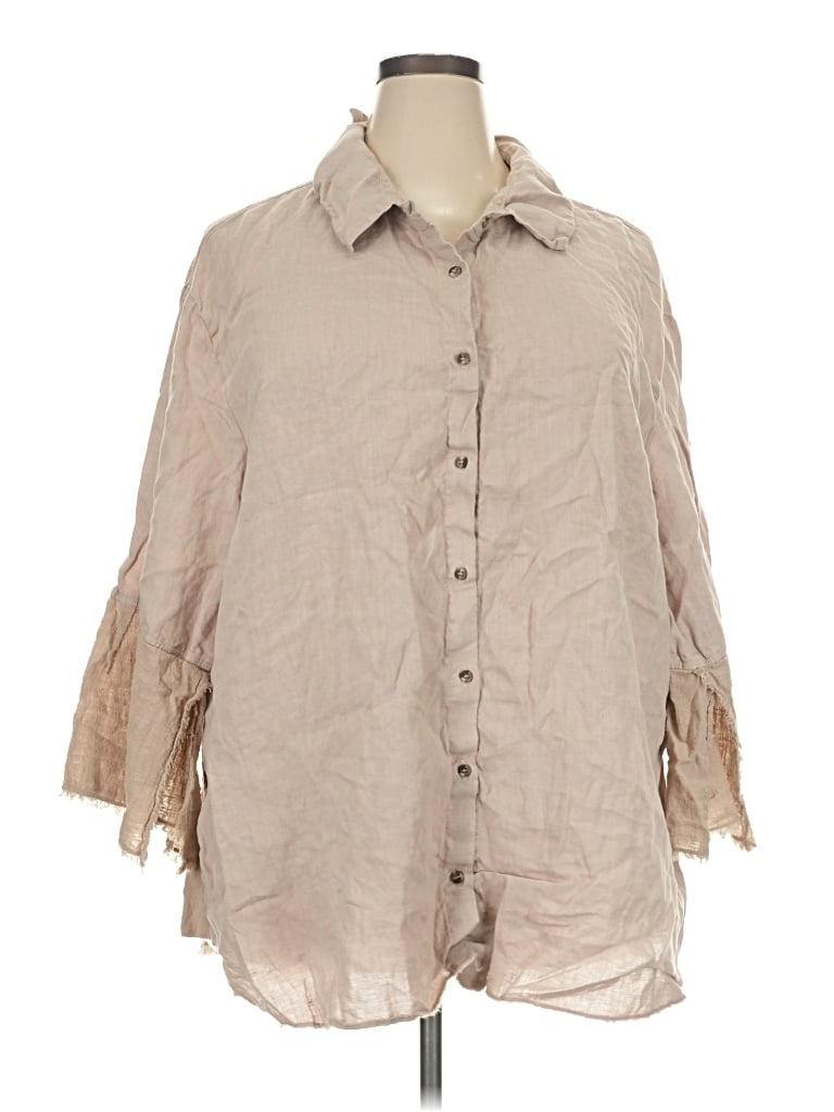 Pre-owned Xcvi 3/4 Sleeve Button Down Shirt In Tan