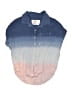 Justice Color Block Blue Short Sleeve Button-Down Shirt Size 10 - photo 1