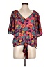 Rose + Olive 100% Polyester Hearts Blue Short Sleeve Blouse Size L - photo 1