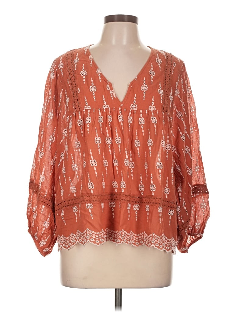 Pre-owned American Eagle Outfitters 3/4 Sleeve Blouse In Orange