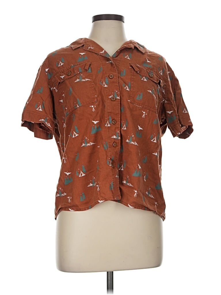 Pre-owned Duluth Trading Co. Short Sleeve Blouse In Brown