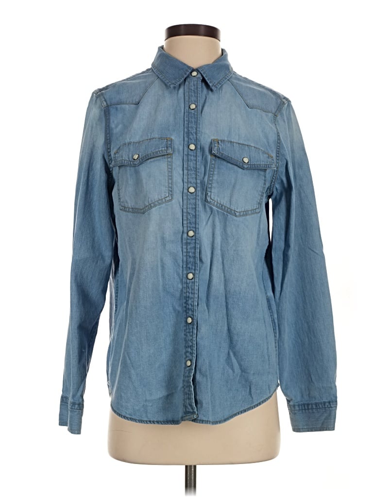 Pre-owned Lands' End Long Sleeve Button Down Shirt In Blue