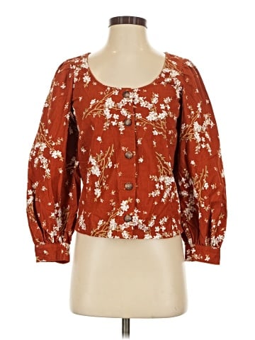 Madewell Corduroy Shirred-Sleeve Button-Front Top in Farmstand Bouquet (view 1)