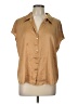 Worthington 100% Polyester Metallic Tan Short Sleeve Blouse Size L - photo 1