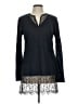 Sandro 100% Linen Color Block Solid Floral Blue Black Long Sleeve Top Size L (estimated) - photo 1