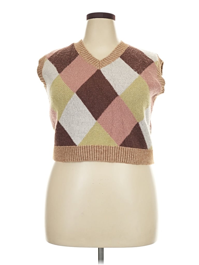 Pre-owned Listicle Sweater Vest In Brown