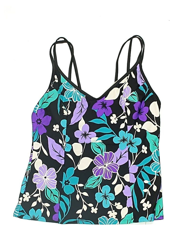 Pre-owned Miraclesuit Swimsuit Top Purple Floral Pattern Swimwear