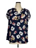 Papermoon 100% Polyester Floral Blue Short Sleeve Blouse Size 1X - photo 1