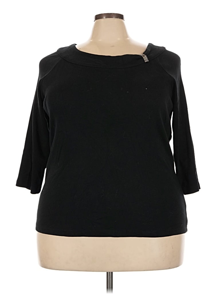 Pre-owned Rafaella 3/4 Sleeve Top Black Boatneck Tops