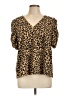 Adrienne 100% Polyester Animal Print Brown Short Sleeve Blouse Size L - photo 1