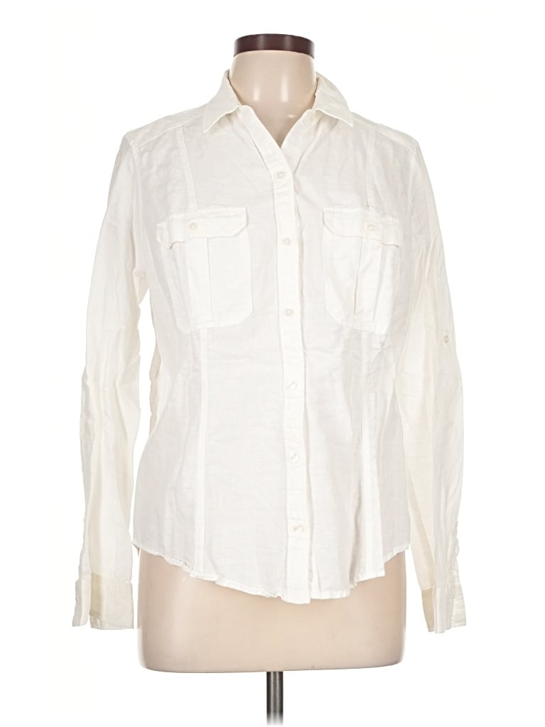 Pre-owned Express Long Sleeve Button Down Shirt In Ivory