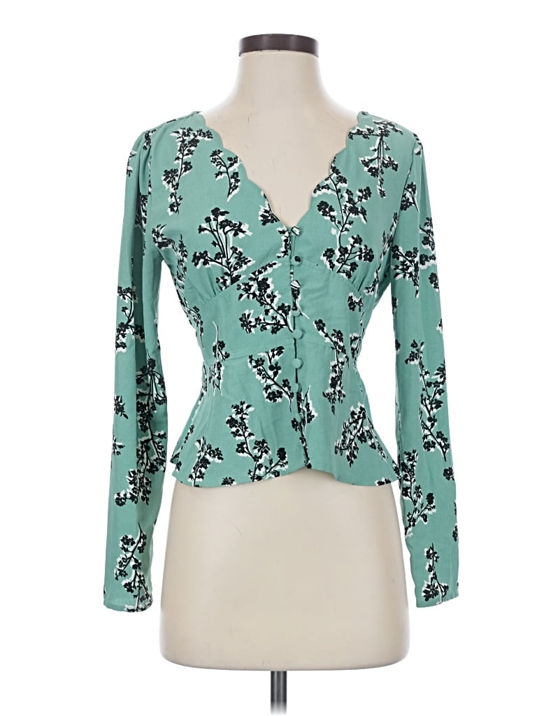 Pre-owned Leith Long Sleeve Blouse In Teal