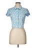 Just Polly Floral Blue Short Sleeve Blouse Size L - photo 1