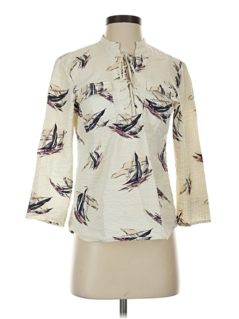 Pre-owned L.l.bean Signature 3/4 Sleeve Blouse In Ivory