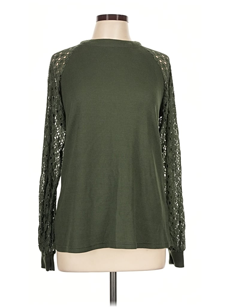 Pre-owned Miholl Long Sleeve Top Green Mock Neckline Tops
