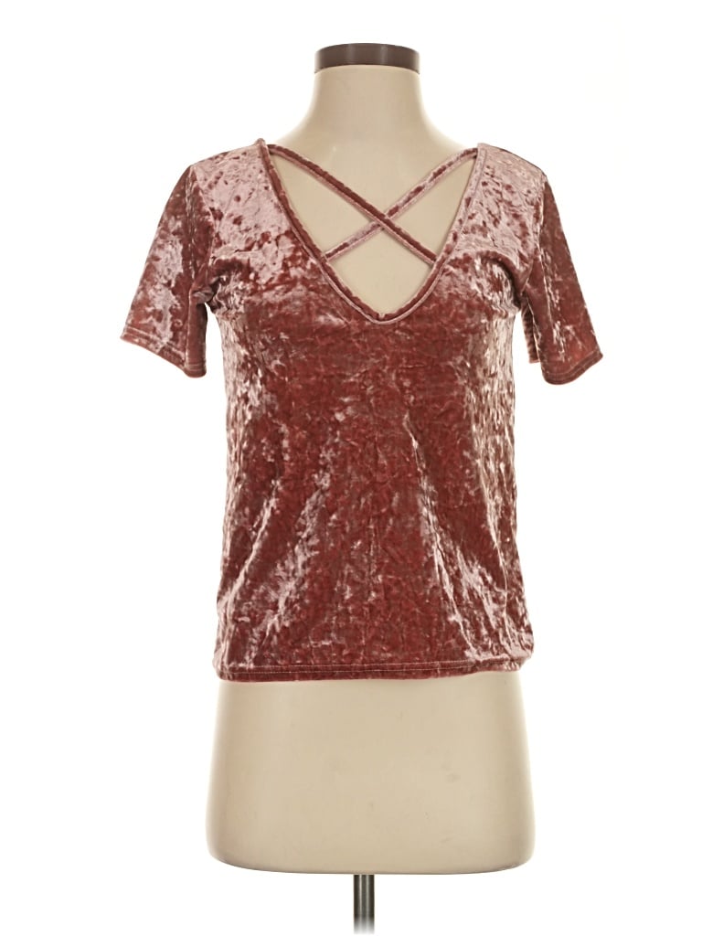 Pre-owned Missguided Short Sleeve Top Burgundy Keyhole Neckline Tops