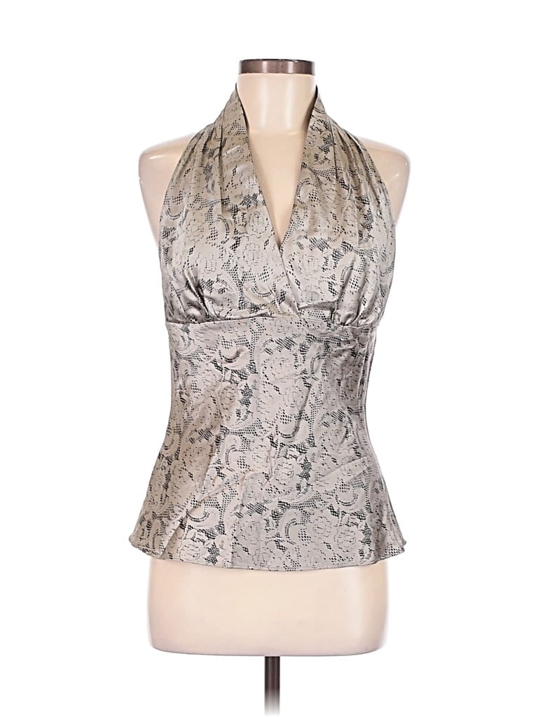 Pre-owned Express Sleeveless Silk Top Silver Halter Neckline Tops
