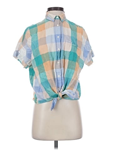 Madewell Short-Sleeve Tie-Front Shirt in Oversized Gingham Check (view 1)