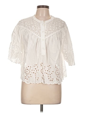 Madewell Embroidered Shirred Henley Top (view 1)