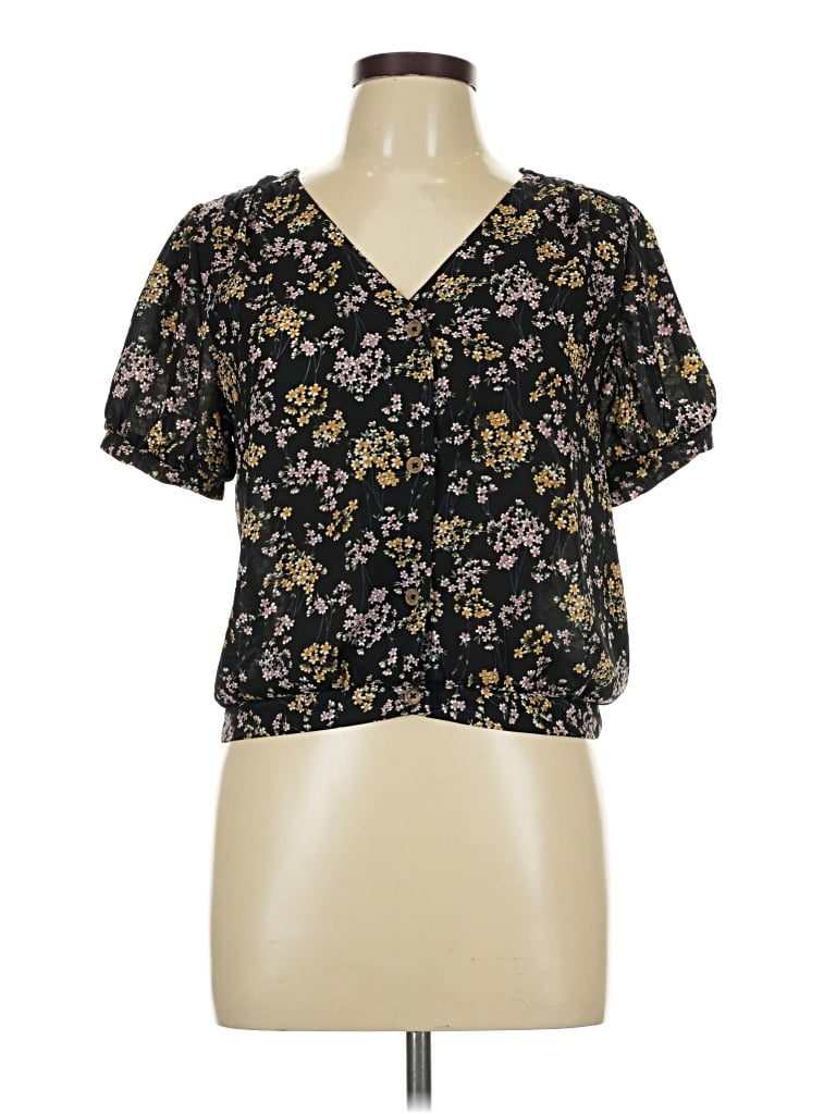 Pre-owned Sienna Sky Short Sleeve Blouse In Black
