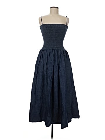 Madewell Smocked Denim Maxi Dress in Rinse Wash (view 1)