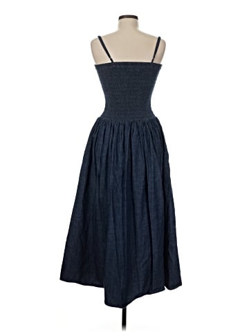 Madewell Smocked Denim Maxi Dress in Rinse Wash (view 2)
