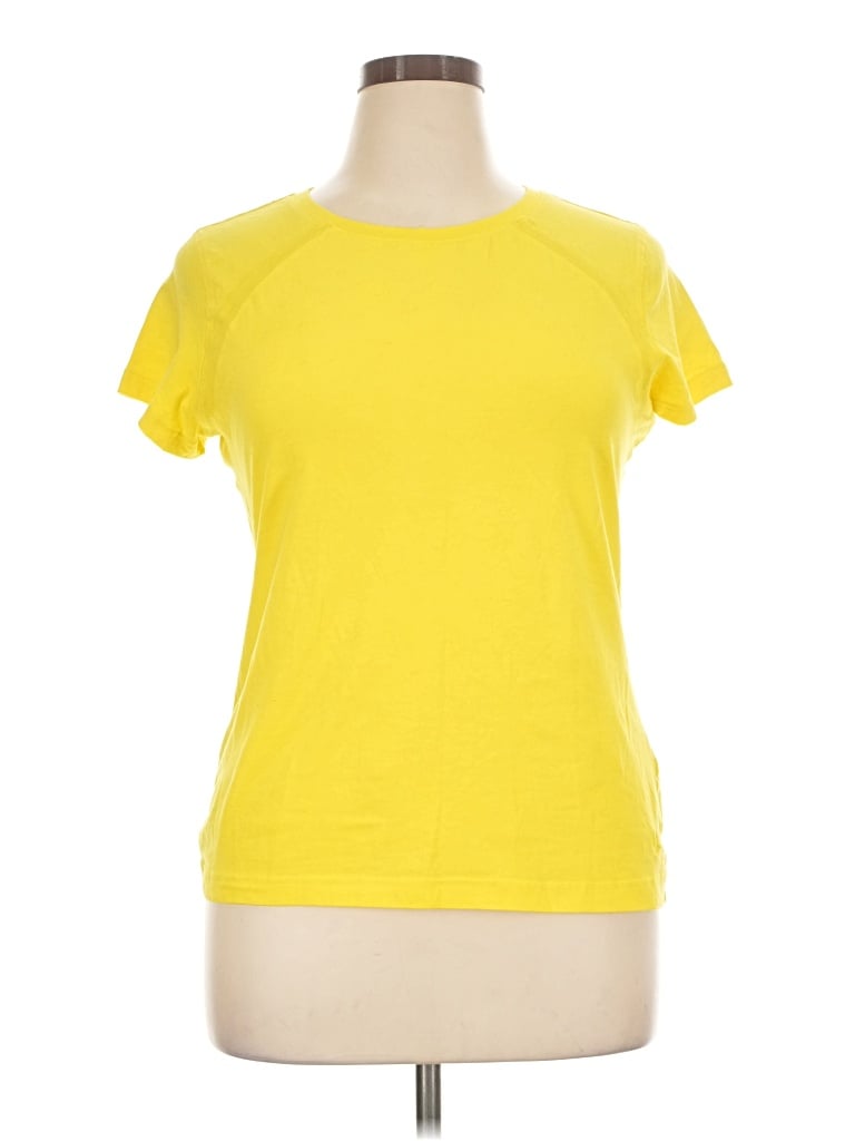 Pre-owned Danskin Now Short Sleeve Top Yellow Crew Neck Tops