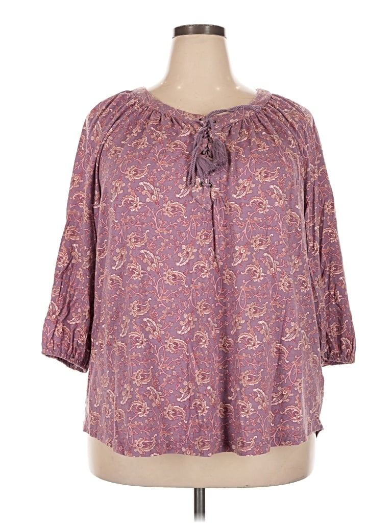 Pre-owned Chaps 3/4 Sleeve Blouse In Purple
