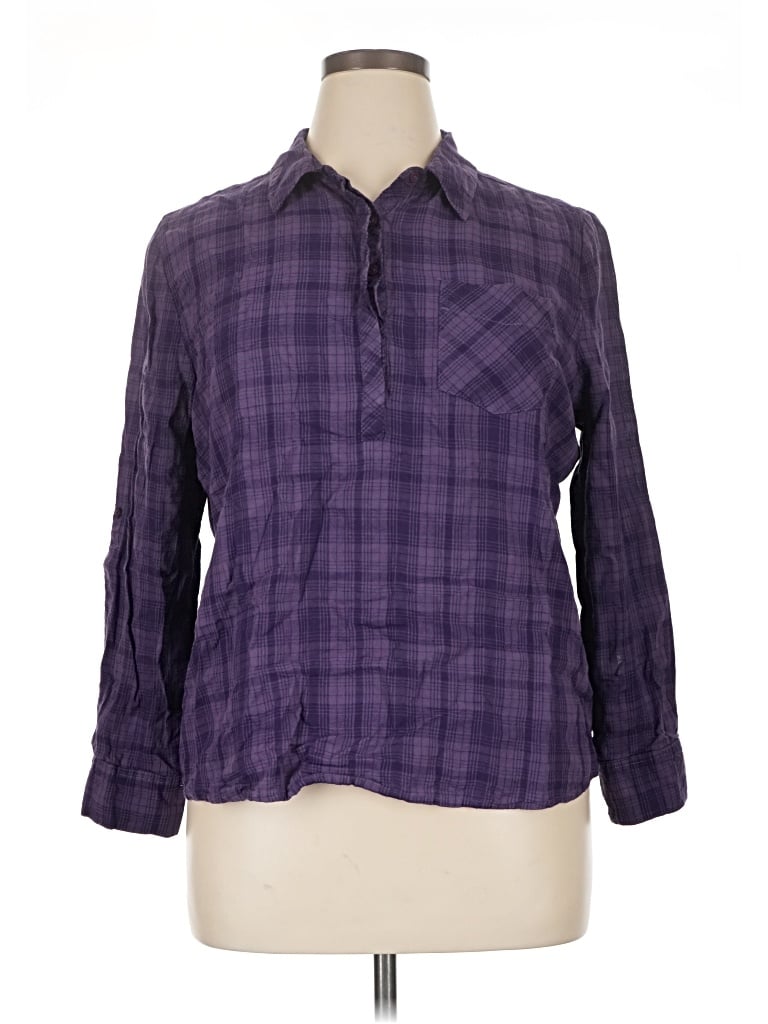 Pre-owned Emily Daniels 3/4 Sleeve Button Down Shirt In Purple