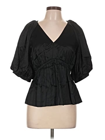 Madewell Shirred Puff-Sleeve Top in Satin (view 1)