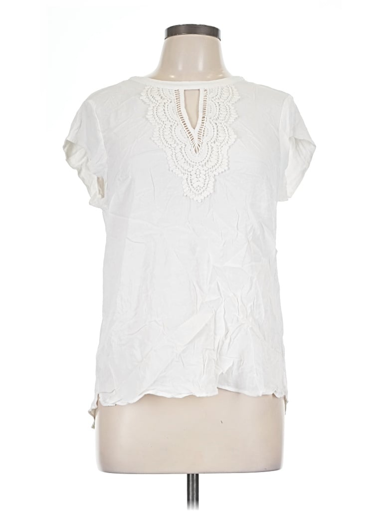 Pre-owned Pale Sky Short Sleeve Blouse In Ivory