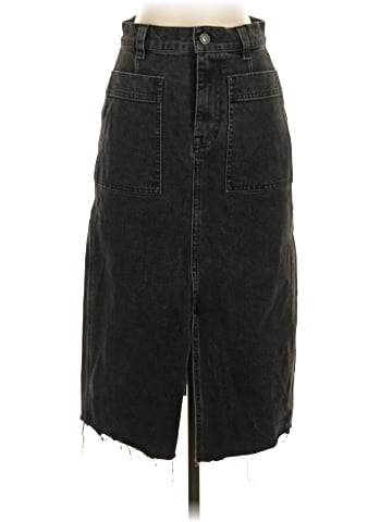 Madewell Stretch Denim Slit Straight Midi Skirt in Cadman Wash (view 1)