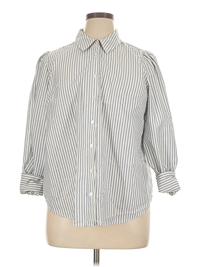 Pre-owned Modern Works 3/4 Sleeve Button Down Shirt In Gray