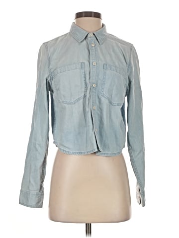 Madewell Cotton-Hemp Denim Button-Up Crop Shirt (view 1)