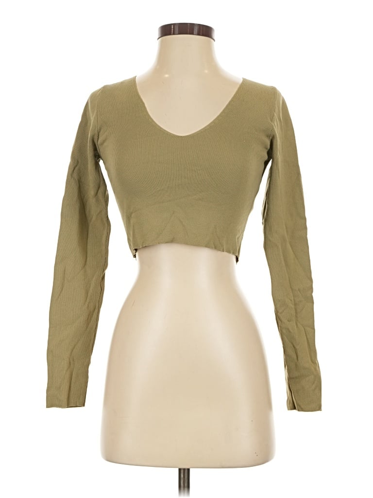 Pre-owned Stradivarius Long Sleeve Top Green Sweetheart Neckline Tops