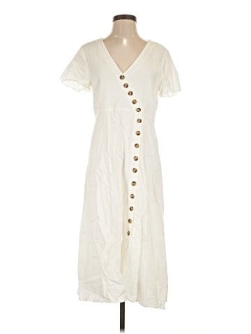 Madewell Linen-Blend Button-Wrap Midi Dress (view 1)