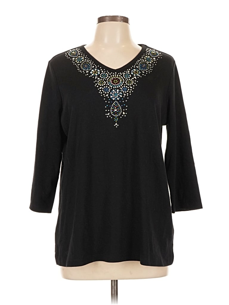 Pre-owned Quacker Factory 3/4 Sleeve T-shirt In Black