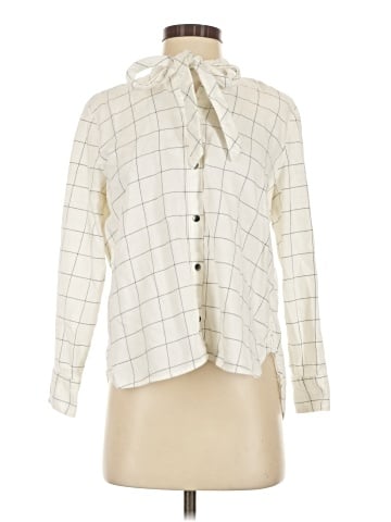 Madewell Flannel Tie-Neck Shirt in Windowpane (view 1)