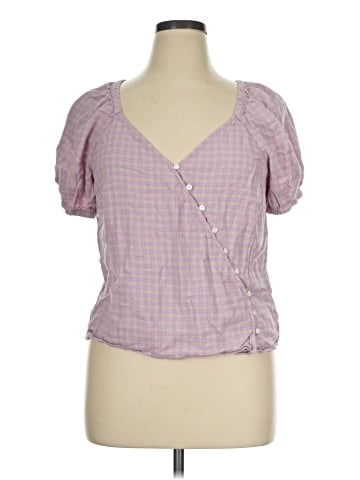 Madewell Linen-Blend Puff-Sleeve Button-Wrap Top in Plaid (view 1)