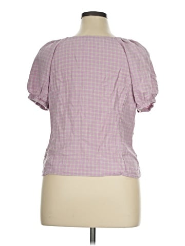Madewell Linen-Blend Puff-Sleeve Button-Wrap Top in Plaid (view 2)